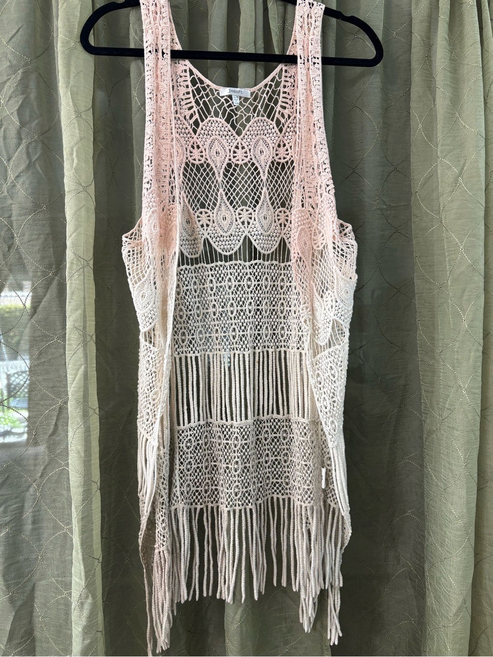 JODIFL Pink to Cream Crochet Fringe vest